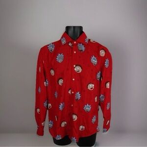 Rick And Morty Men’s Red Winter Collared Button Up Snowflake Shirt Suitmeister